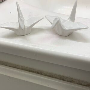 Elegant White Origami Ceramic Crane Figurines